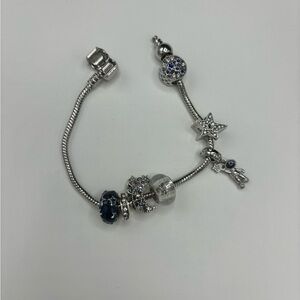 Pandora Style Silver and Blue Charm Bracelet